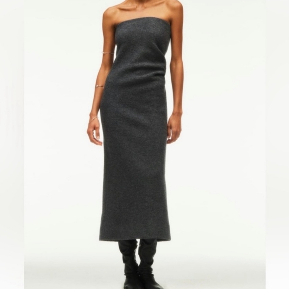 Zara 2022 Limited Edition Gray 100% Wool Strapless midi Dress small